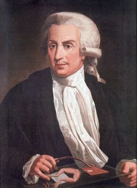 Luigi Galvani, painted with electrode and frog legs.